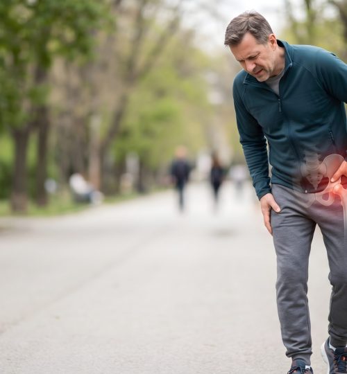 Homme qui arrête de courir car il a mal au genou